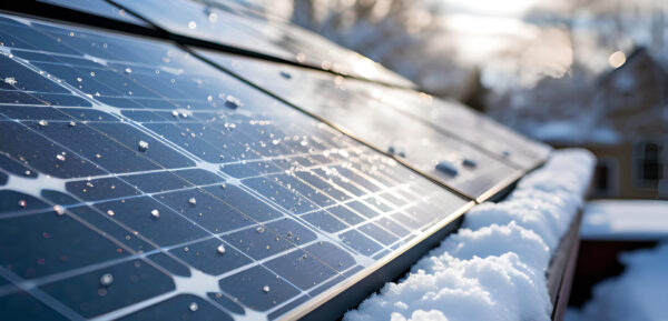 solar panels on a roof during winter