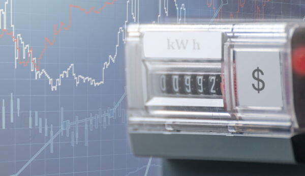 The concept is the dynamics of the growth of tariffs for the consumption of electricity. Display the amount of consumed energy. Dial with electric meter readings